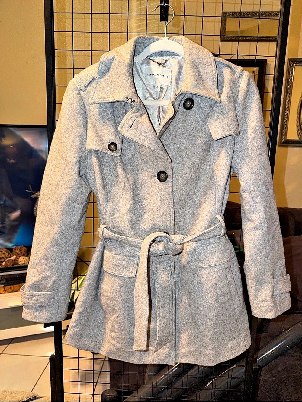 Banana Republic | M | Gray Belted Double-Breasted Coat Wool Blend | Holiday 2010